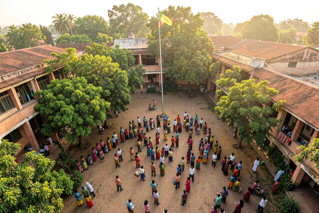 Morning assembly in the school courtyard