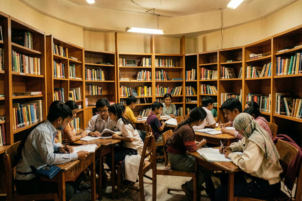 Students reading in the school library
